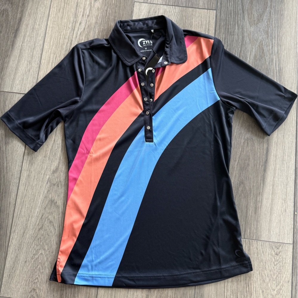 Zyia Active Women’s Clubhouse Polo Rainbow Golf Shirt Large - Picture 2 of 7